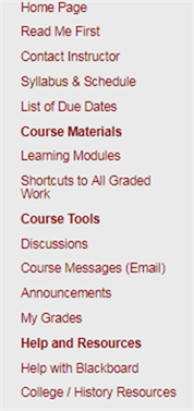Title: Course menu and the List of Due Dates - Description: Shows what to use to know when to prepare and when work is due 